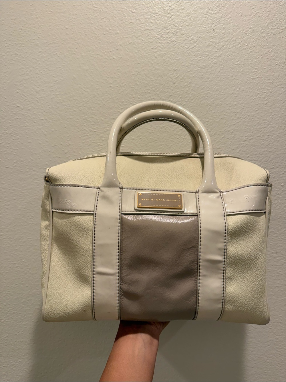 Marc by Marc Jacobs Cream and Taupe Leather Satchel Bag